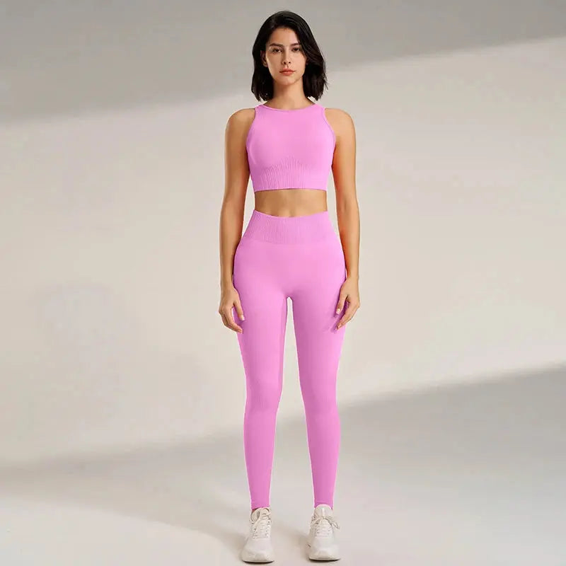 Yoga Clothing Set Women's High Waisted Leggings and Top Two Piece Seamless Fitness Exercise Clothing Fitness Workout Underwear - Mein Shop