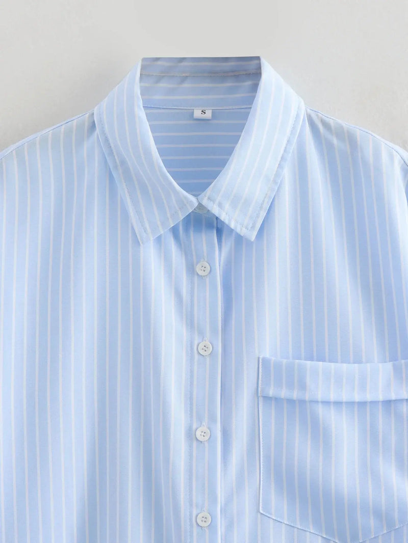 Women's Striped Blouse Multicolored Shirt Office Female's Top 2024 Summer Solid Shirt Elegant Comfortable Loose Fitting Shirts - Mein Shop