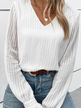 Elegant sexy shirt for women Small V-neck long sleeve solid color casual shirt for women - Mein Shop