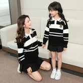 Sweater for The Whole Family Polo Knit Tops Fashion Mom and Daughter Child Girl Matching Jumper Dad and Son Baby Boy Knitwear - Mein Shop