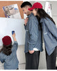 Family Cotton Denim Shirts Parent-child Fashion Clothes Mother and Daughter Jacket Korean Father and Son Same Stripe Coat Tops - Mein Shop