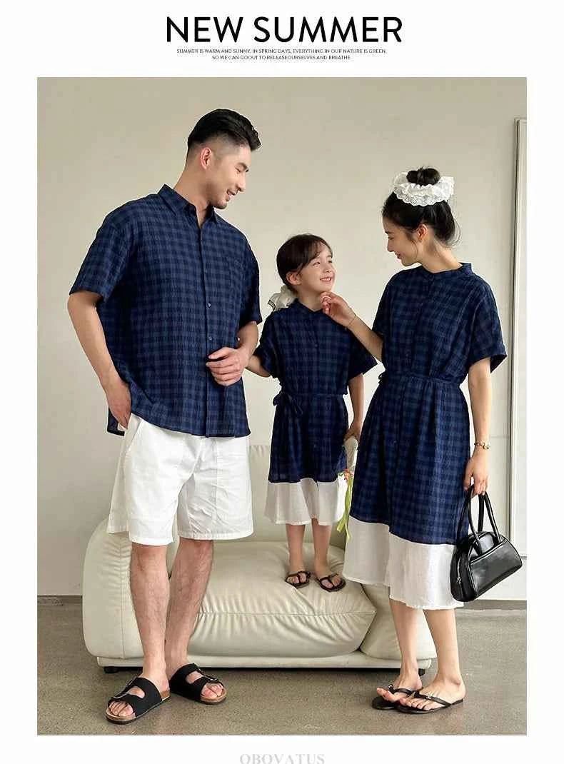 Family Matching Clothes Boy Girl Outfit Set Father and Son Shirt Shorts Suit Mother and Daughter Dress Same Girl Blouse Dress