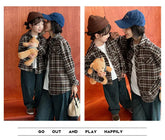 Equal Family Plaid Shirts Autumn Father Mother and Daughter Son Same Long Sleeve Tops Korean Vintage Parent-child Jacket Coat - Mein Shop