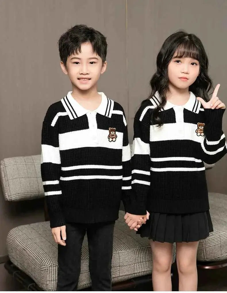 Sweater for The Whole Family Polo Knit Tops Fashion Mom and Daughter Child Girl Matching Jumper Dad and Son Baby Boy Knitwear