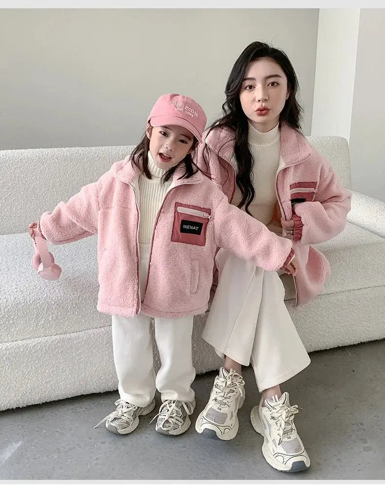 Family Thick Mother Children Suit Warm Winter Korean Fashion Women Daughter Son Matching Coat Baby Clothes  Zipper Sets Jacket - Mein Shop