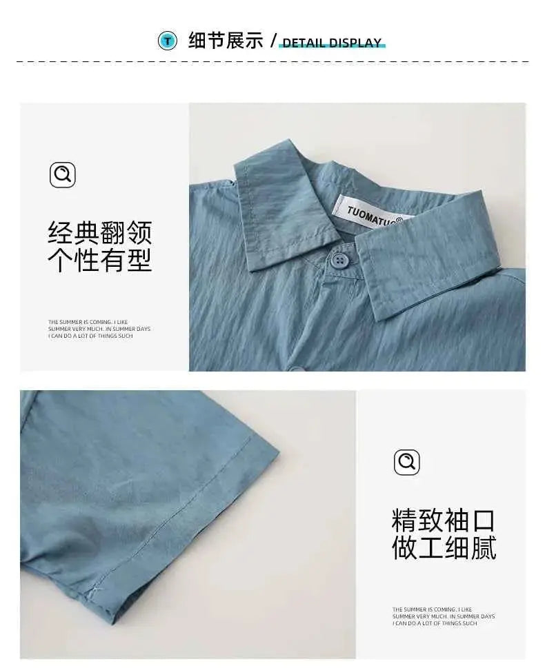 Family Matching Clothes for Brother Sister Mom Daughter Blue Dress Dad Son Clothing Korean Children Two Piece Set Couples Outfit