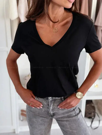 Women's Blouses T-shirt New Fashion Summer Pullover Tops White Short Sleeve Slim Fit V-Neck T-Shirt For Women Casual Clothing - Mein Shop