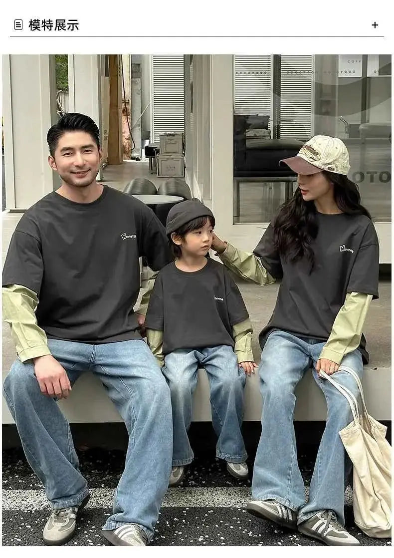 Fashion Family Long Sleeve T-shirt Parent-child Tee Korean Father Mother and Son Daughter Same Clothes Dad Mom and Baby Clothing