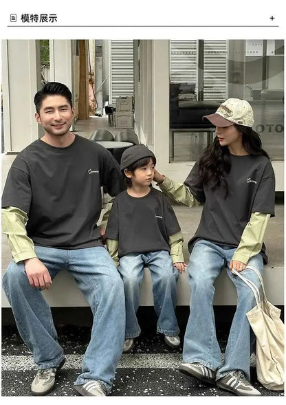 Fashion Family Long Sleeve T-shirt Parent-child Tee Korean Father Mother and Son Daughter Same Clothes Dad Mom and Baby Clothing