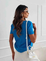 Women's Blouses T-shirt New Fashion Summer Pullover Tops White Short Sleeve Slim Fit V-Neck T-Shirt For Women Casual Clothing - Mein Shop