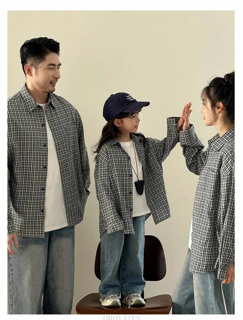 New Elegant Family Look Clothing Mother and Daughter Father Son Plaid Shirt Long Sleeve Blouse Fashion Family Matching Outfit - Mein Shop
