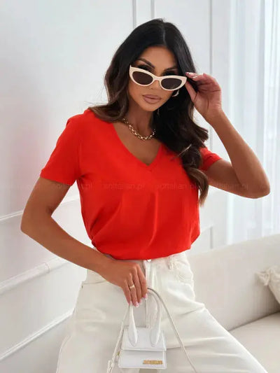 Women's Blouses T-shirt New Fashion Summer Pullover Tops White Short Sleeve Slim Fit V-Neck T-Shirt For Women Casual Clothing - Mein Shop