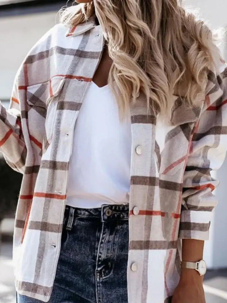 Shirts For Women Plaid Long Sleeve Button Up Shirt Collared Tops And Blouse 2024 Autumn Spring Fashion Loose Casual Black White - Mein Shop