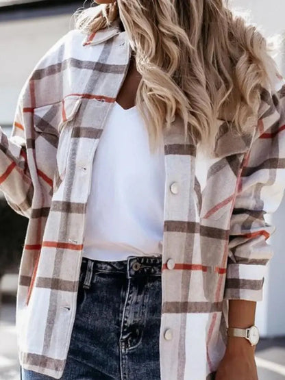 Shirts For Women Plaid Long Sleeve Button Up Shirt Collared Tops And Blouse 2024 Autumn Spring Fashion Loose Casual Black White - Mein Shop