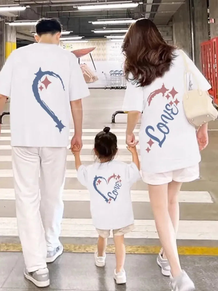 2025 new style parent-child outfits, summer T-shirts for a family of three or four, family sets, short-sleeved T-shirt tops - Mein Shop
