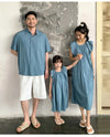 Family Matching Clothes for Brother Sister Mom Daughter Blue Dress Dad Son Clothing Korean Children Two Piece Set Couples Outfit Mein Shop