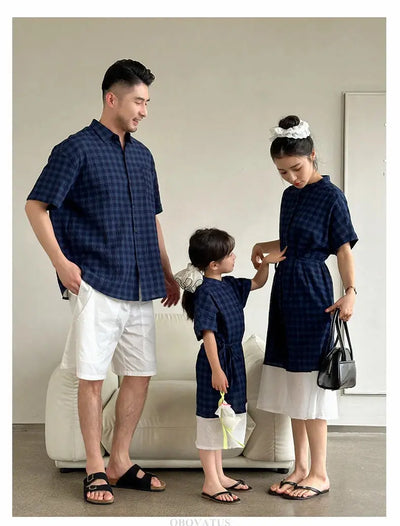Family Matching Clothes Boy Girl Outfit Set Father and Son Shirt Shorts Suit Mother and Daughter Dress Same Girl Blouse Dress - Mein Shop