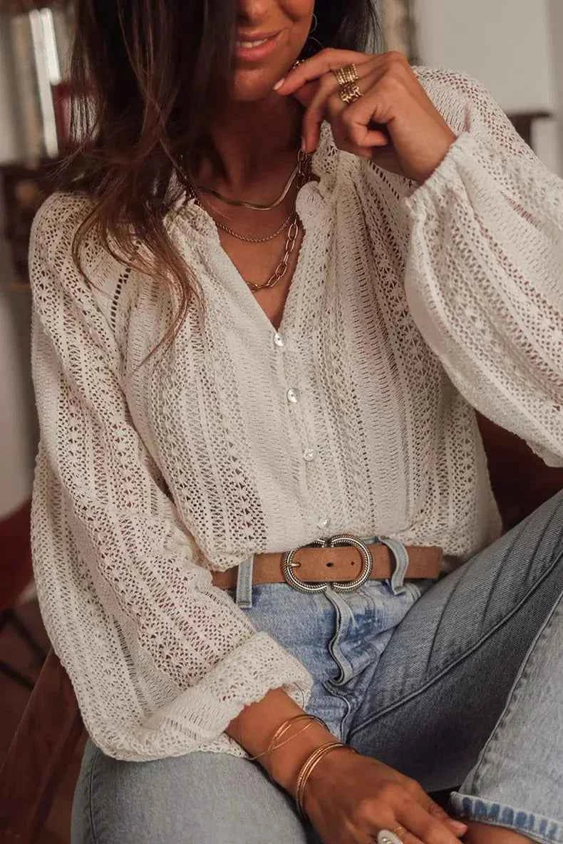 Shirt Women Tops V Neck Blouses Work Elegant Full Sleeve Casual Top Simple Hollow Out Shirts Y2k Streetwear Work Summer 2025