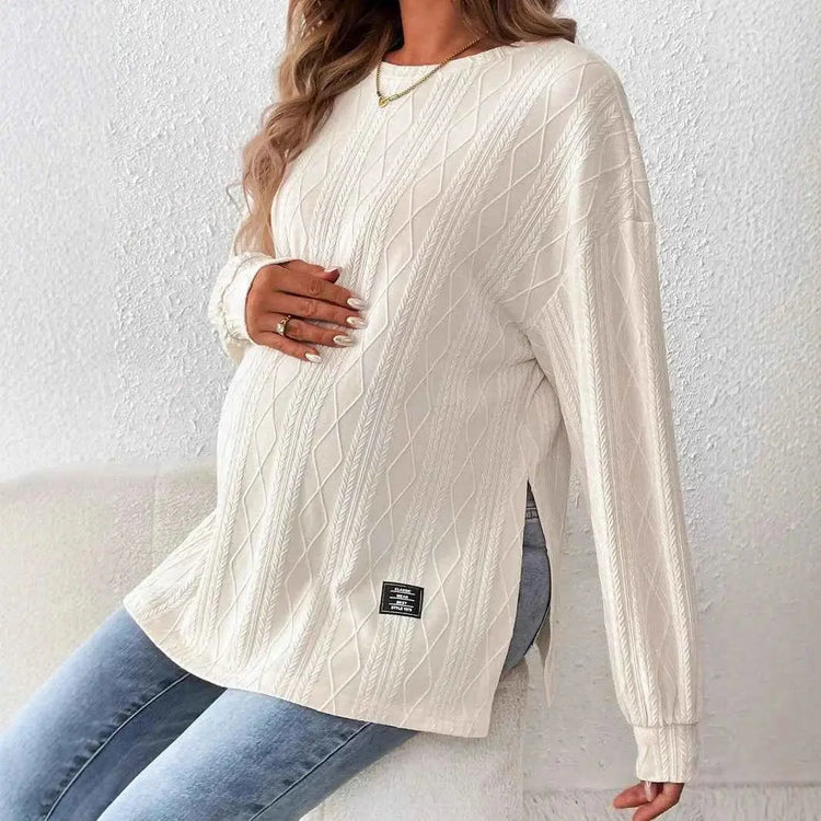 Schwangerschafts-T-Shirts für Schwangere, Rundhals-Langarm-Top, einfarbiges Freizeit-T-Shirt