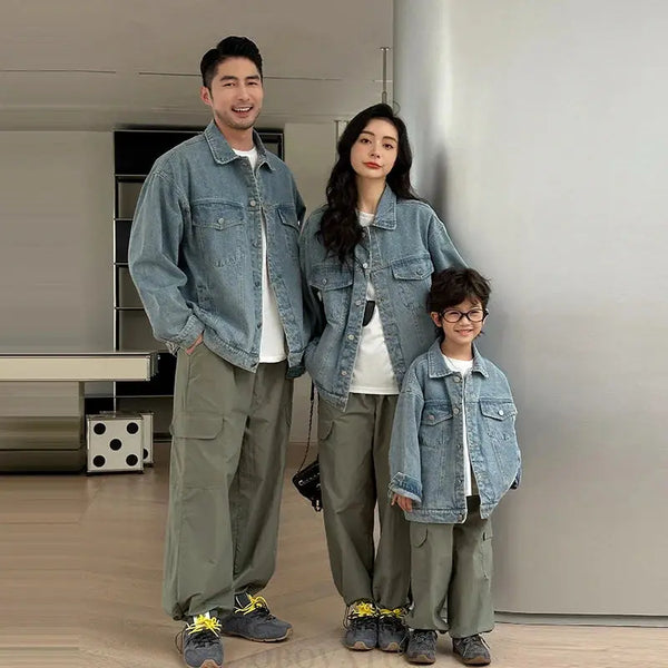 Spring Autumn Korean Parent-Child Clothing Set Matching Outfits for the Family Look Jacket Pants Clothes Set Dad Mum Kids Wear - Mein Shop