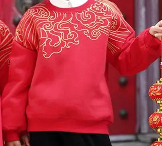 New Years Family Matching Red Clothing Winter Parent-child Clothes Mom and Daughter Girl Dress Dad and Son Boy Baby Sweatshirts - Mein Shop