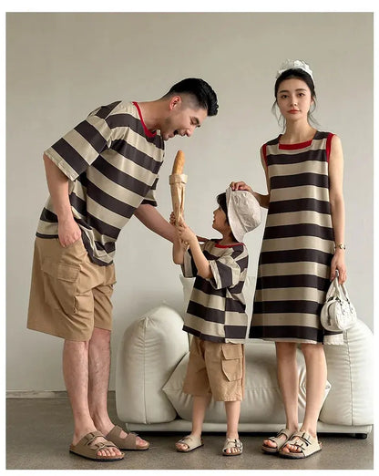 Family Matching Couple Look Clothing Fashion Mom Daughter Sleeveless Dress Dad Son T Shirts Shorts Korean Sister Brother Outfits Mein Shop