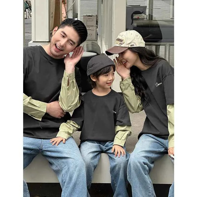 Fashion Family Long Sleeve T-shirt Parent-child Tee Korean Father Mother and Son Daughter Same Clothes Dad Mom and Baby Clothing