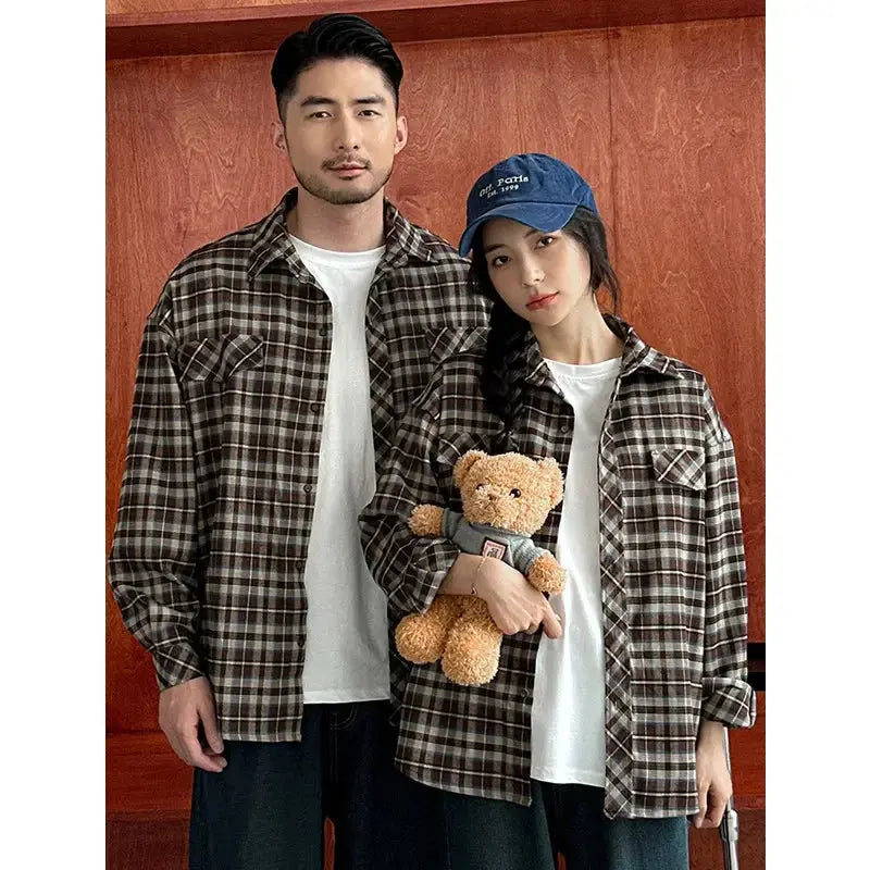 Equal Family Plaid Shirts Autumn Father Mother and Daughter Son Same Long Sleeve Tops Korean Vintage Parent-child Jacket Coat - Mein Shop