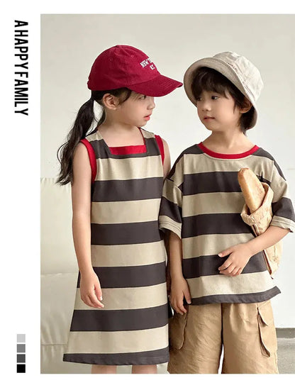 Family Matching Couple Look Clothing Fashion Mom Daughter Sleeveless Dress Dad Son T Shirts Shorts Korean Sister Brother Outfits Mein Shop