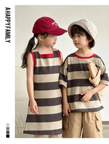 Family Matching Couple Look Clothing Fashion Mom Daughter Sleeveless Dress Dad Son T Shirts Shorts Korean Sister Brother Outfits Mein Shop