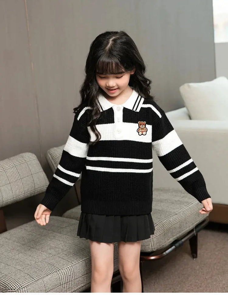 Sweater for The Whole Family Polo Knit Tops Fashion Mom and Daughter Child Girl Matching Jumper Dad and Son Baby Boy Knitwear - Mein Shop