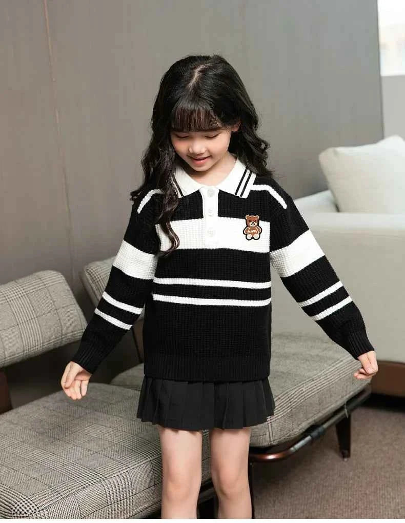 Sweater for The Whole Family Polo Knit Tops Fashion Mom and Daughter Child Girl Matching Jumper Dad and Son Baby Boy Knitwear