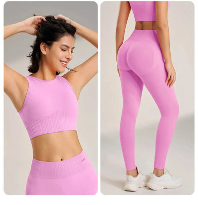 Yoga Clothing Set Women's High Waisted Leggings and Top Two Piece Seamless Fitness Exercise Clothing Fitness Workout Underwear - Mein Shop