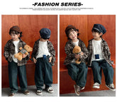 Equal Family Plaid Shirts Autumn Father Mother and Daughter Son Same Long Sleeve Tops Korean Vintage Parent-child Jacket Coat - Mein Shop