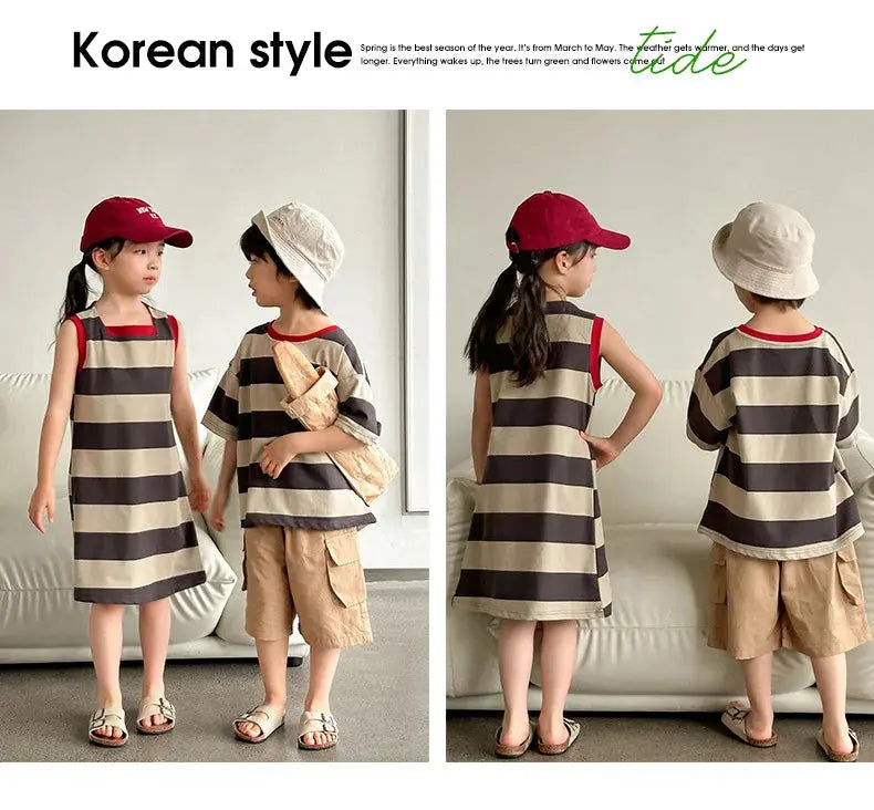 Family Matching Couple Look Clothing Fashion Mom Daughter Sleeveless Dress Dad Son T Shirts Shorts Korean Sister Brother Outfits Mein Shop