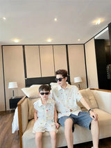 Fashion Family Matching Couple Clothes Mother and Daughter White Dress Dad and Son Baby Clothing Korean Boys Two Piece Outfits - Mein Shop
