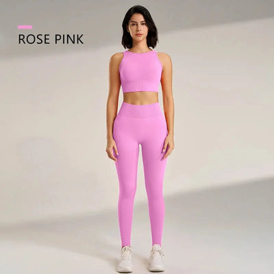 Yoga Clothing Set Women's High Waisted Leggings and Top Two Piece Seamless Fitness Exercise Clothing Fitness Workout Underwear - Mein Shop