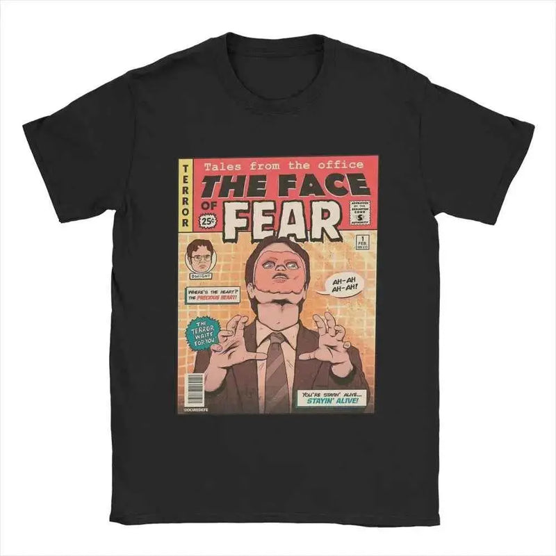 Men T-Shirts The Office Face Fear Dwight Fun Pure Cotton Tees Short Sleeve T Shirt Round Collar Clothes New Arrival