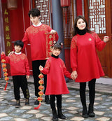 New Years Family Matching Red Clothing Winter Parent-child Clothes Mom and Daughter Girl Dress Dad and Son Boy Baby Sweatshirts - Mein Shop