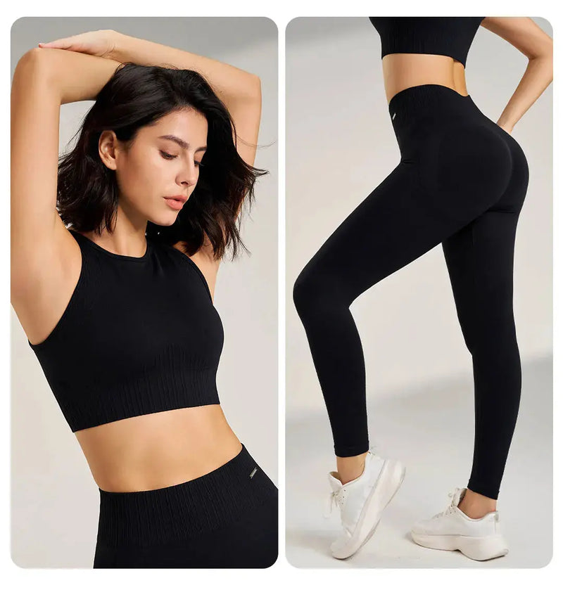 Yoga Clothing Set Women's High Waisted Leggings and Top Two Piece Seamless Fitness Exercise Clothing Fitness Workout Underwear - Mein Shop