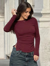 Wine Red T-shirts for Women 2025 Autumn Long Sleeve Split Slim Fit Tee Shirt Female Clothing Y2K Tunics Crop Tops Streetwear - Mein Shop