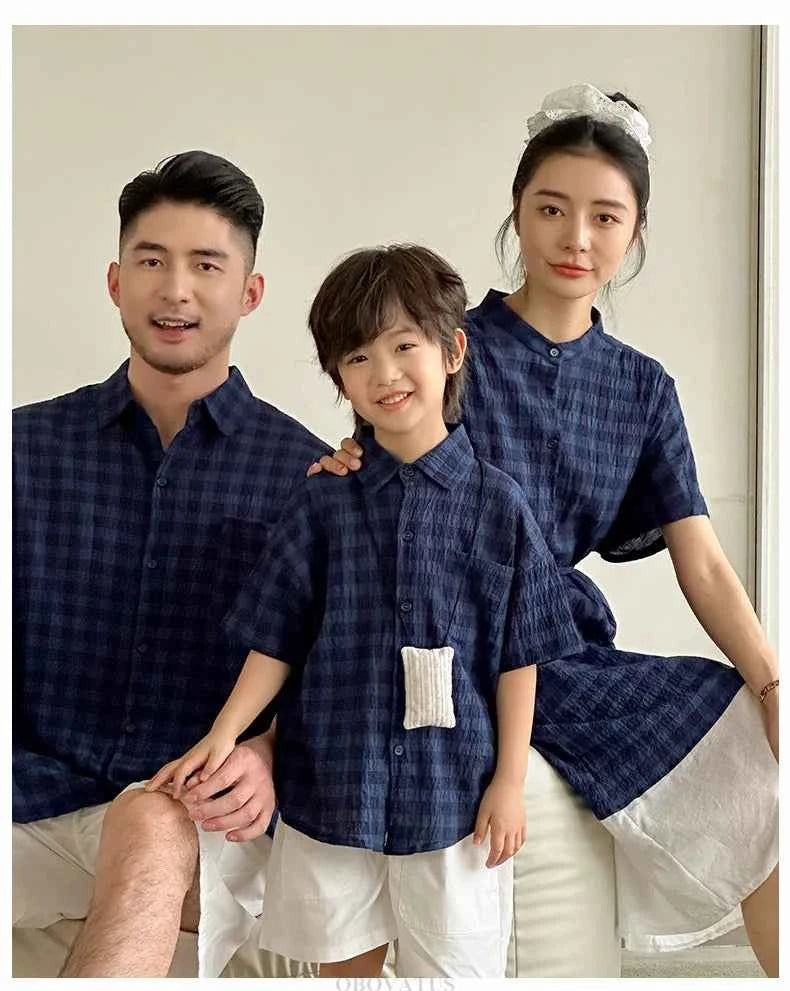 Family Matching Clothes Boy Girl Outfit Set Father and Son Shirt Shorts Suit Mother and Daughter Dress Same Girl Blouse Dress