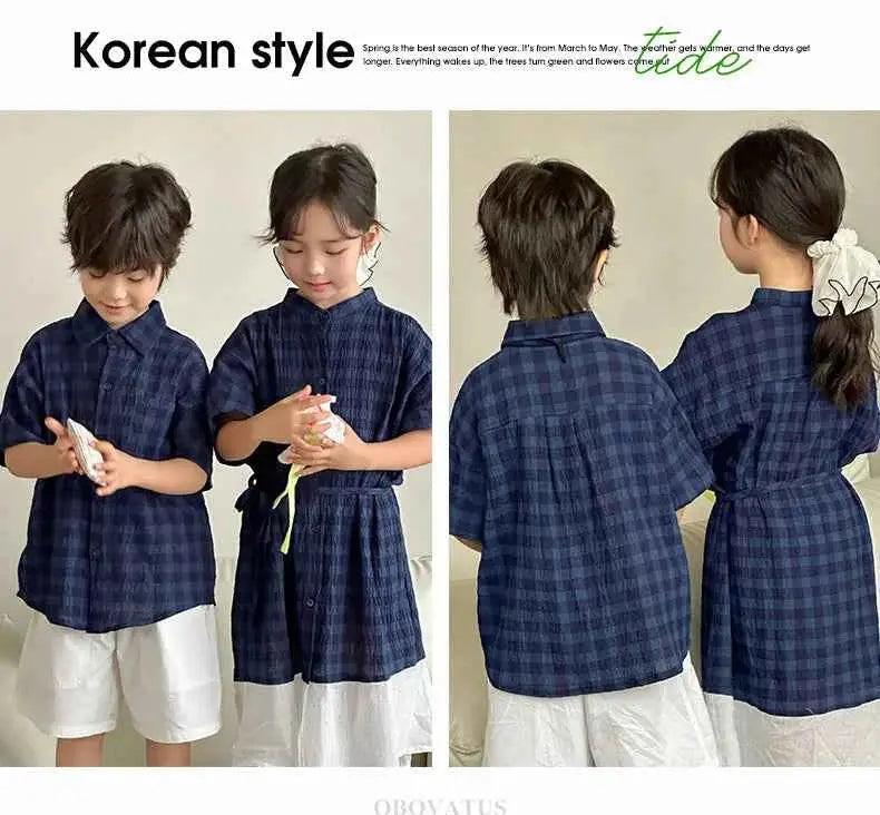 Family Matching Clothes Boy Girl Outfit Set Father and Son Shirt Shorts Suit Mother and Daughter Dress Same Girl Blouse Dress