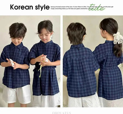 Family Matching Clothes Boy Girl Outfit Set Father and Son Shirt Shorts Suit Mother and Daughter Dress Same Girl Blouse Dress