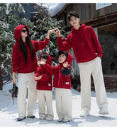 Funny Family Red Hoodies Ear Winter Warm Parent-child Clothes Dad Mom Daughter Son Matching Thick Hooded Sweatshirts Pants Sets - Mein Shop