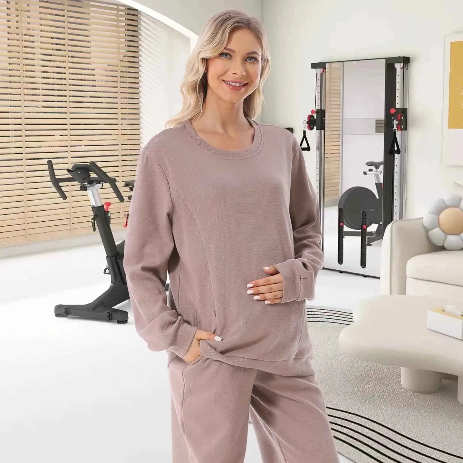 2025 Neuer Schwangere Hoodie Stillkleidung Waffel Stillpullover Sweatshirts Schwangerschafts-Casual-Oberteile für schwangere Frauen Herbst Winter