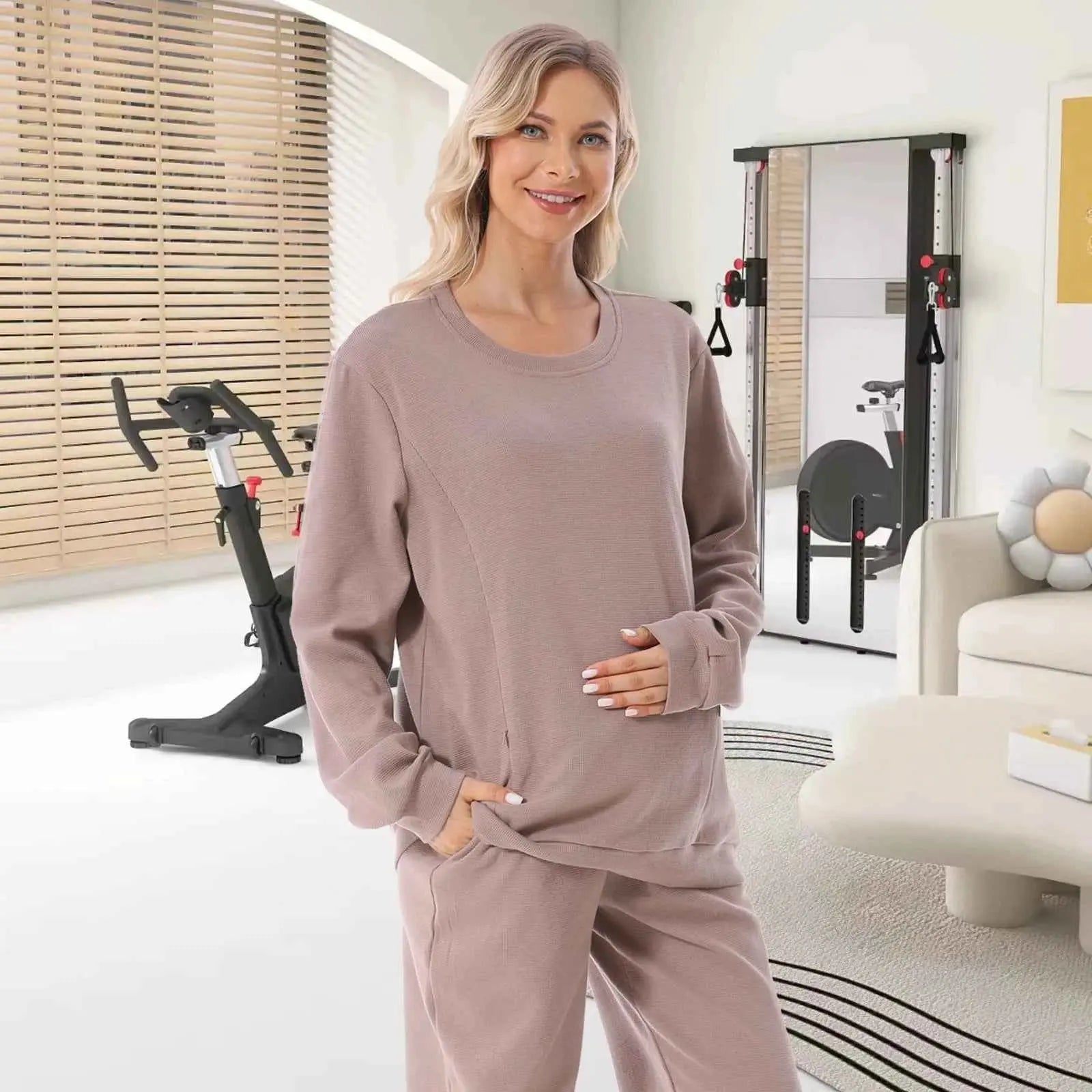 2025 Neuer Schwangere Hoodie Stillkleidung Waffel Stillpullover Sweatshirts Schwangerschafts-Casual-Oberteile für schwangere Frauen Herbst Winter