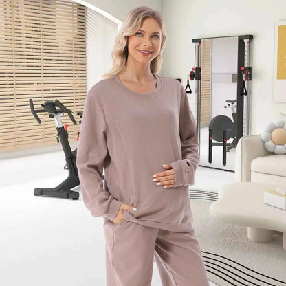 2025 Neuer Schwangere Hoodie Stillkleidung Waffel Stillpullover Sweatshirts Schwangerschafts-Casual-Oberteile für schwangere Frauen Herbst Winter