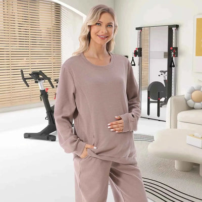 2025 Neuer Schwangere Hoodie Stillkleidung Waffel Stillpullover Sweatshirts Schwangerschafts-Casual-Oberteile für schwangere Frauen Herbst Winter