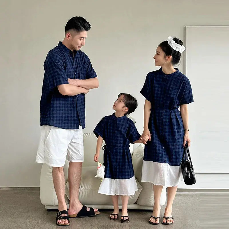 Family Matching Clothes Boy Girl Outfit Set Father and Son Shirt Shorts Suit Mother and Daughter Dress Same Girl Blouse Dress - Mein Shop